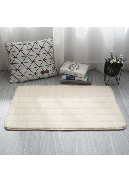 Bej 40X60 cm Mercan Polar Halı Kaymaz Banyo Paspas Banyo Halı Duş Odası Paspas Bellek Köpük Emici Zemin Mat Kilim Ev Için (Yurt Dışından)