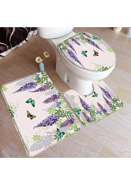 1479BL-3PCS Set 40X60CM-15.7X23.6IN Mor Orkide Zen Banyo Paspasları Setleri Beyaz Mum Siyah Masaj Taşı Asya Spa Modern Kapı Kilim Ev Banyo Dekor Tuvalet Kapağı Mat (Yurt Dışından)