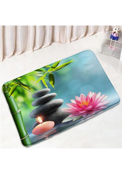 DD-1873YY 45X75CM-17.7X29.5IN Okyanus Plaj Banyo Paspas Seti Zen Yeşil Bambu Lotus Hindistan Cevizi Ağacı Modern Soyut Mermer Banyo Dekor Kaymaz Halı Tuvalet Kapağı Kapağı (Yurt Dışından)