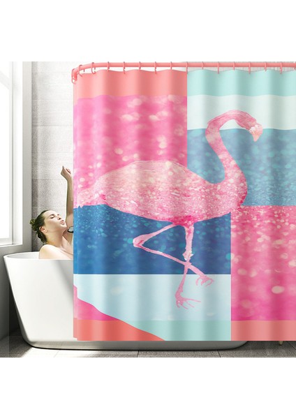 Duş PERDESI-1038 Gösterildiği Gibi Flamingo Baskı Banyo Paspası ve Duş Perdesi Su Emici Banyo Halısı Kilim Ev Dekor Tuvalet Mat Kaymaz Zemin Halı Seti (Yurt Dışından)