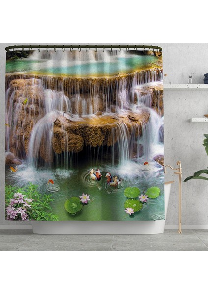 Duş PERDESI-666 Resim Olarak Göster Traditiona Stil Banyo Paspas ve Duş Perdesi Seti Kaymaz U-Şekilli Tuvalet Halısı Banyo Paspas Su Geçirmez Duş Perdesi (Yurt Dışından)