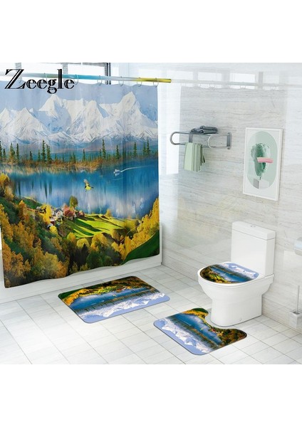 Duş PERDESI-666 Resim Olarak Göster Traditiona Stil Banyo Paspas ve Duş Perdesi Seti Kaymaz U-Şekilli Tuvalet Halısı Banyo Paspas Su Geçirmez Duş Perdesi (Yurt Dışından) indirimleri