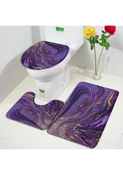 4915AF-3PCS Set 40X60CM-15.7X23.6IN Mermer Banyo Paspas Modern Soyut Geometrik Altın Gri Dokulu Desen Ev Paspas Banyo Dekor Zemin Halı Kaymaz Kilim Seti (Yurt Dışından)