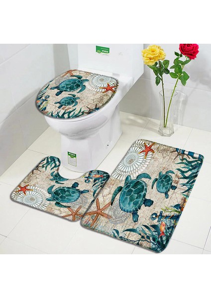 9116YY-3PCS Set 40X60CM-15.7X23.6IN Okyanus Plaj Banyo Paspas Seti Zen Yeşil Bambu Lotus Hindistan Cevizi Ağacı Modern Soyut Mermer Banyo Dekor Kaymaz Halı Tuvalet Kapağı Kapağı (Yurt Dışından)