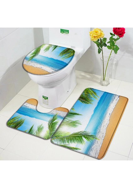 9116YY-3PCS Set 40X60CM-15.7X23.6IN Okyanus Plaj Banyo Paspas Seti Zen Yeşil Bambu Lotus Hindistan Cevizi Ağacı Modern Soyut Mermer Banyo Dekor Kaymaz Halı Tuvalet Kapağı Kapağı (Yurt Dışından) fırsatları