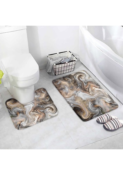 DD-2312AF 40X60CM-15.7X23.6IN Soyut Mermer Banyo Paspas Seti Gri Dokulu Desen Modern Lüks Ev Zemin Halı Banyo Dekoratif Kaymaz Halı U Şekli Paspaslar (Yurt Dışından)