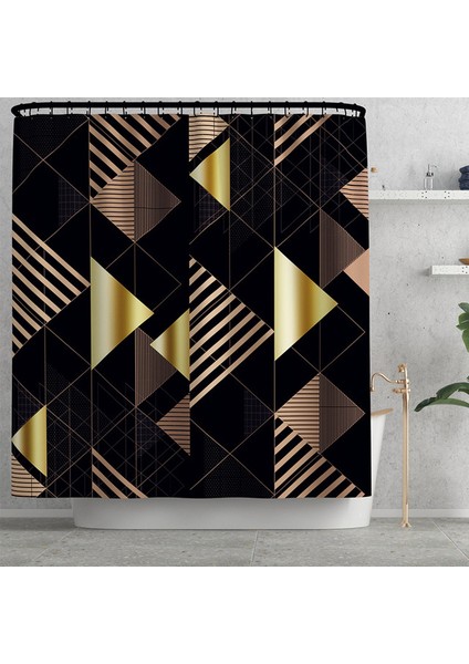 Duş PERDESI-876 Gösterildiği Gibi Ekose Baskılı Banyo Halı Kilimler Banyo Paspas ve Su Geçirmez Duş Perdesi Seti Hafızalı Köpük Klozet Kapak Mat Ayak Paspasları (Yurt Dışından)