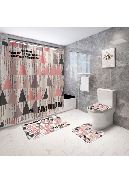 Duş PERDESI-876 Gösterildiği Gibi Ekose Baskılı Banyo Halı Kilimler Banyo Paspas ve Su Geçirmez Duş Perdesi Seti Hafızalı Köpük Klozet Kapak Mat Ayak Paspasları (Yurt Dışından) modelleri