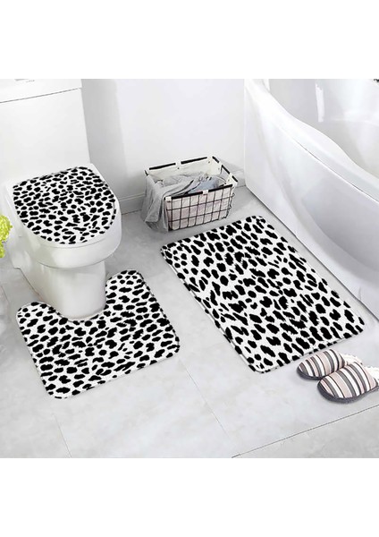 60653J-3PCS Set 75X45CM-29.5X17.7IN 3 Adet Set Sarı Gül Kırmızı Leopar Banyo Kaymaz Banyo Paspasları Moda Zebra Desen Yatak Odası Flanel Halı Klozet Kapağı Kilimler (Yurt Dışından)