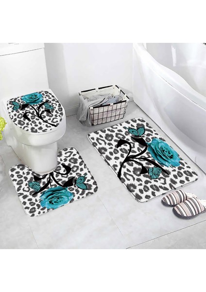 60653J-3PCS Set 75X45CM-29.5X17.7IN 3 Adet Set Sarı Gül Kırmızı Leopar Banyo Kaymaz Banyo Paspasları Moda Zebra Desen Yatak Odası Flanel Halı Klozet Kapağı Kilimler (Yurt Dışından)