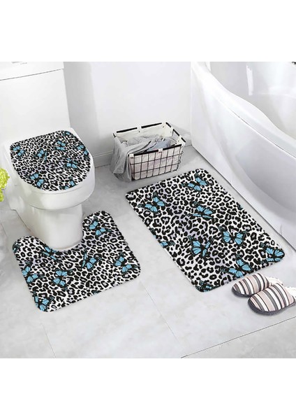 60653J-3PCS Set 75X45CM-29.5X17.7IN 3 Adet Set Sarı Gül Kırmızı Leopar Banyo Kaymaz Banyo Paspasları Moda Zebra Desen Yatak Odası Flanel Halı Klozet Kapağı Kilimler (Yurt Dışından)