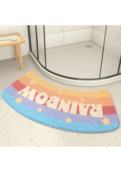 Renk 1 Yaklaşık 55X120 cm Sevimli Karikatür Baskı Desen Banyo Kaymaz Ayak Pedleri Sektör Şekli Uzun Peluş Tuvalet Odası Emici Zemin Mat Ev Dekorasyon (Yurt Dışından)