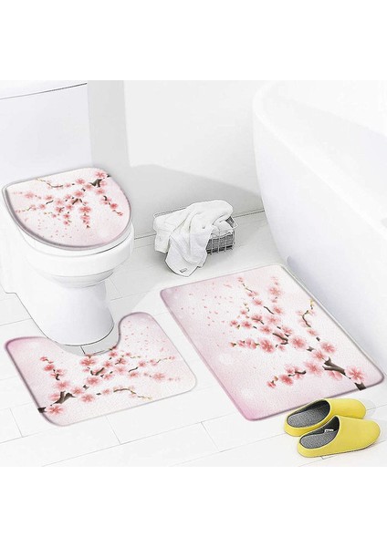 145C-3 Adet Paspaslar 450MMX750MM Sakura Çiçek Koi Banyo Paspas Seti Bitki Yaprakları Kaymaz Banyo Halıları ve Mat Halılar Tuvalet Kapağı Kapağı Banyo Aksesuarları Setleri (Yurt Dışından)