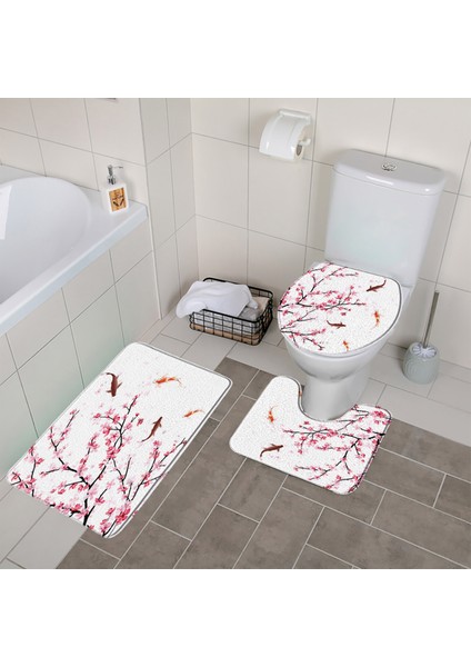 145C-3 Adet Paspaslar 450MMX750MM Sakura Çiçek Koi Banyo Paspas Seti Bitki Yaprakları Kaymaz Banyo Halıları ve Mat Halılar Tuvalet Kapağı Kapağı Banyo Aksesuarları Setleri (Yurt Dışından)