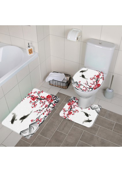 145C-3 Adet Paspaslar 450MMX750MM Sakura Çiçek Koi Banyo Paspas Seti Bitki Yaprakları Kaymaz Banyo Halıları ve Mat Halılar Tuvalet Kapağı Kapağı Banyo Aksesuarları Setleri (Yurt Dışından)