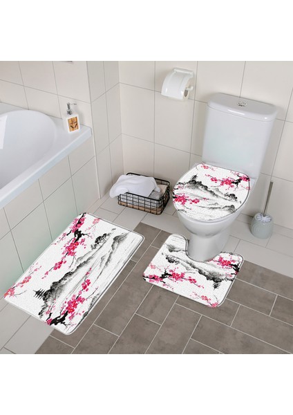 145C-3 Adet Paspaslar 450MMX750MM Sakura Çiçek Koi Banyo Paspas Seti Bitki Yaprakları Kaymaz Banyo Halıları ve Mat Halılar Tuvalet Kapağı Kapağı Banyo Aksesuarları Setleri (Yurt Dışından)
