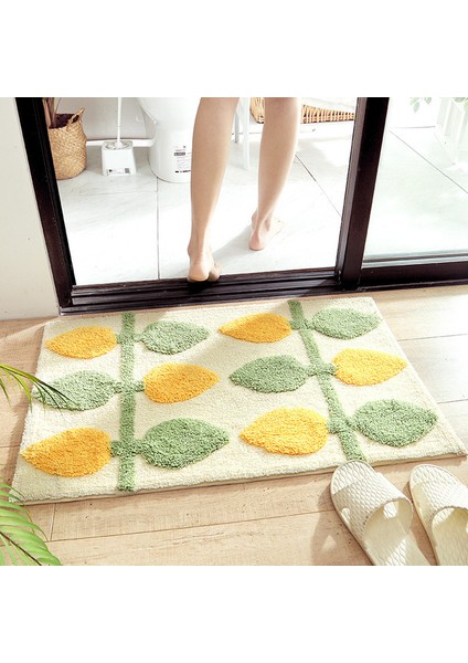 Limon Ağacı 45X65CM Inyahome Yeşil Yapraklar Akın Banyo Paspas Kaymaz Emici Mikrofiber Banyo Halısı Ev Giriş Kapı Mat Süper Yumuşak Banyo Paspasları (Yurt Dışından)