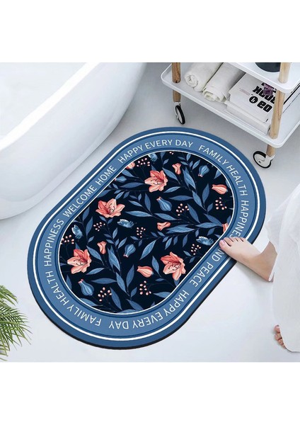 OQ49YD 60X90CM Banyo Paspası Yapraklar Çiçek Baskılı Kaymaz Süper Emici Çabuk Kuruyan Banyo Halısı Zemin Halısı Kolay Temizlenebilir Ev Alfombra Baño (Yurt Dışından)