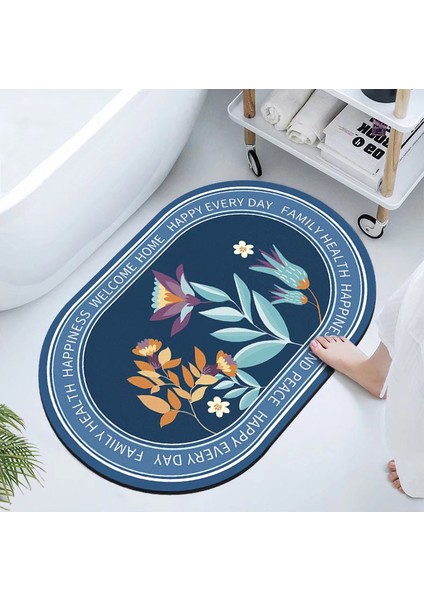 OQ49YD 60X90CM Banyo Paspası Yapraklar Çiçek Baskılı Kaymaz Süper Emici Çabuk Kuruyan Banyo Halısı Zemin Halısı Kolay Temizlenebilir Ev Alfombra Baño (Yurt Dışından)