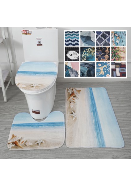 Plaj 3 Adet 15 Stilleri Banyo Paspas Seti Banyo Halı Kilim Tuvalet Paspas Kaymaz Emici Mermer Dekorasyon Kapı Ayak Pedi Bellek Köpük Yeni (Yurt Dışından)