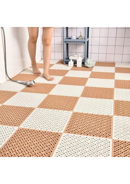 Haki Beyaz 4 Adet Banyo Kaymaz Paspaslar Petek Ayak Paspasları Duş Banyo Su Geçirmez Delikli Tam Paspaslar Banyo Aksesuarları Seti (Yurt Dışından)