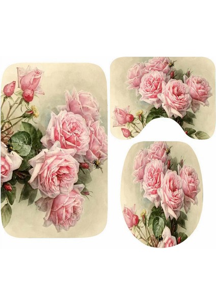 Q 50X80CM 3 Adet Eski Püskü Pembe Victoria Güller Çiçek Banyo Paspası Banyo Için Zarif Çiçekler Tuvalet Paspası Seti Modern Kaymaz Çiçek Duş Halısı Halı (Yurt Dışından) fiyatları