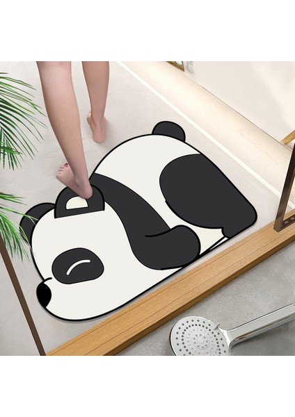 Panda 40X60 cm Sevimli Karikatür Banyo Emici Ped Halı Oval Diatom Çamur Su Emici Banyo Paspas Çabuk Kuruyan Kaymaz Tuvalet Paspaslar (Yurt Dışından)