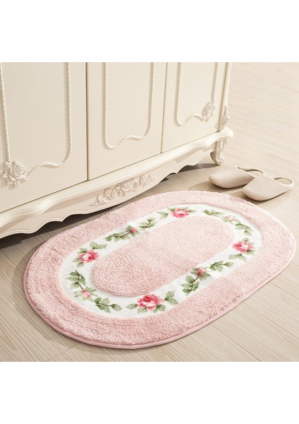 Tuoyuan Pembe Yaklaşık 60X90 cm Yumuşak Su Emme Zemin Mat Kaymaz Banyo Kapısı Mat Oval Şekil Banyo Paspas 40*60/50*80/45*120 cm Ev Dekor Zemin Halı Halı (Yurt Dışından)