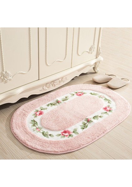 Tuoyuan Pembe Yaklaşık 60X90 cm Yumuşak Su Emme Zemin Mat Kaymaz Banyo Kapısı Mat Oval Şekil Banyo Paspas 40*60/50*80/45*120 cm Ev Dekor Zemin Halı Halı (Yurt Dışından)