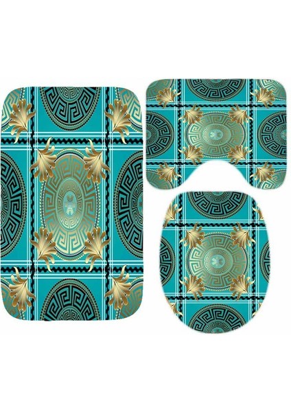 L 45X75CM 3pcs Lüks Siyah Altın Yunan Anahtar Menderes Sınır Banyo Halı Seti Modern Geometrik Süslü Banyo Kapı Mat Tuvalet Zemin Halı Dekor Için (Yurt Dışından)