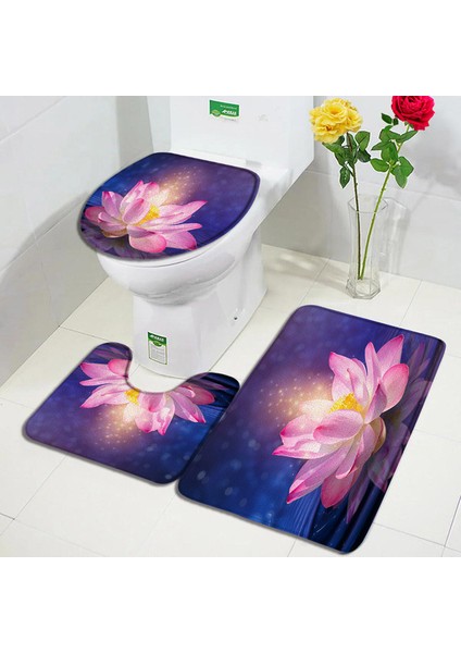 1864YY-3 Adet Set 75X45CM-29.5X17.7IN Yeşil Bambu Zen Banyo Paspas Seti Orkide Lotus Masaj Taş Asya Spa Kapı Pedi Modern Banyo Dekor Kaymaz Halı Tuvalet Kapağı Mat (Yurt Dışından)