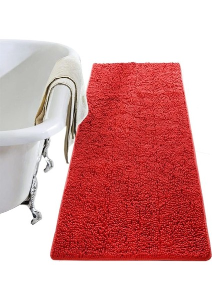 Kırmızı 61X92 cm Noahas Kaymaz Banyo Halısı Shaggy Banyo Paspas Yıkanabilir Halılar Banyo Duş Için Yumuşak Peluş Şönil Emici Halı Paspaslar (Yurt Dışından)