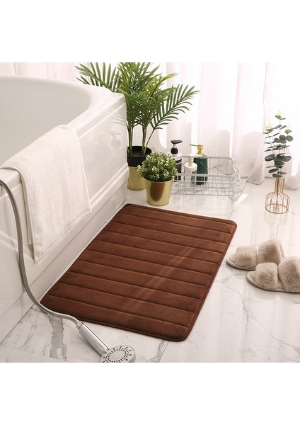 Kahverengi 40X60 cm Ev Banyo Paspas Mercan Polar Halı Su Emme Kaymaz Lavabo Küvet Yan Duş Odası Hafızalı Köpük Tuvalet Zemin Mat (Yurt Dışından)