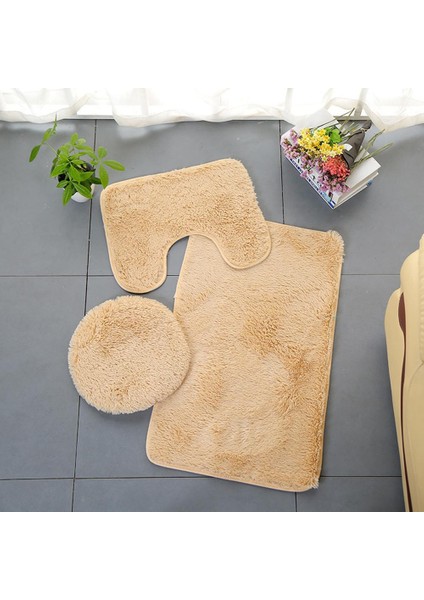 Kırmızı 3 Parçalı Banyo Kaymaz Düz Renk Halı Yer Paspası, Pv Kadife Tuvalet Kapağı, U Şeklinde Yastık, Emici Kaymaz Halı Seti (Yurt Dışından) fiyatları