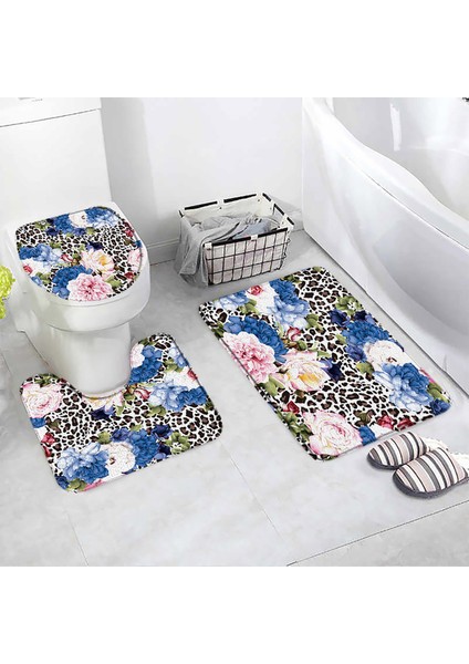 110BL-3PCS Set 60X40CM-23.6X15.7IN 3 Adet Set Sarı Gül Kırmızı Leopar Banyo Kaymaz Banyo Paspasları Moda Zebra Desen Yatak Odası Flanel Halı Klozet Kapağı Kilimler (Yurt Dışından)