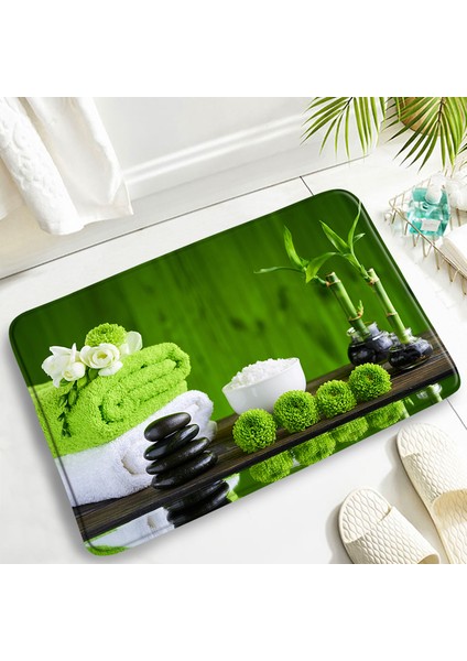 DD-253ZY 60X40CM-23.6X15.7IN Yeşil Bambu Zen Banyo Paspas Seti Orkide Lotus Masaj Taş Asya Spa Kapı Pedi Modern Banyo Dekor Kaymaz Halı Tuvalet Kapağı Mat (Yurt Dışından)