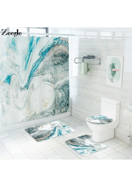Duş PERDESI-1550 Su Geçirmez Duş Perdesi ile Banyo Banyo Paspas Seti Mavi-Gri Mermer Duş Mat Banyo Halısı Banyo Tuvalet Zemin Mat (Yurt Dışından) modelleri