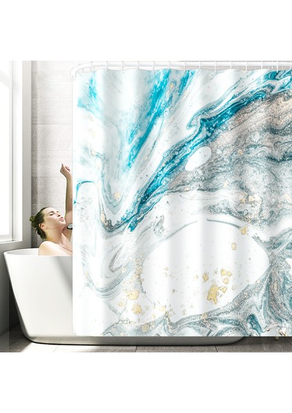 Duş PERDESI-1550 Su Geçirmez Duş Perdesi ile Banyo Banyo Paspas Seti Mavi-Gri Mermer Duş Mat Banyo Halısı Banyo Tuvalet Zemin Mat (Yurt Dışından) fırsatları