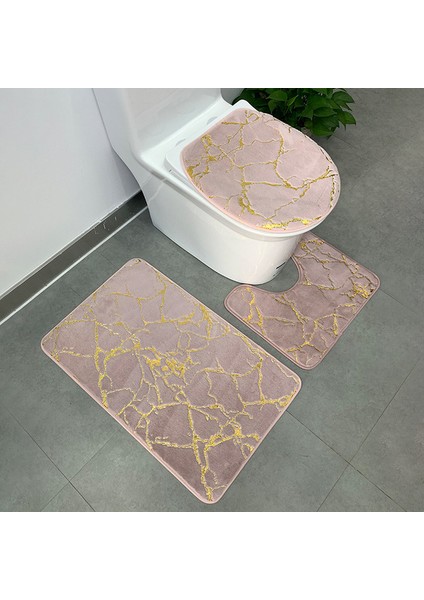 Pembe 3 Adet Kabarık Sahte Kıllar Banyo Paspas Seti Yaldız Baskılı Banyo Halıları Tuvalet Çıtası Kaymaz Dikdörtgen Halı 50*80 U Şekli 50*40 cm (Yurt Dışından)