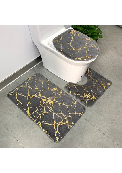 Pembe 3 Adet Kabarık Sahte Kıllar Banyo Paspas Seti Yaldız Baskılı Banyo Halıları Tuvalet Çıtası Kaymaz Dikdörtgen Halı 50*80 U Şekli 50*40 cm (Yurt Dışından)