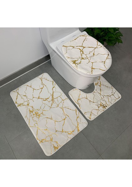 Pembe 3 Adet Kabarık Sahte Kıllar Banyo Paspas Seti Yaldız Baskılı Banyo Halıları Tuvalet Çıtası Kaymaz Dikdörtgen Halı 50*80 U Şekli 50*40 cm (Yurt Dışından)