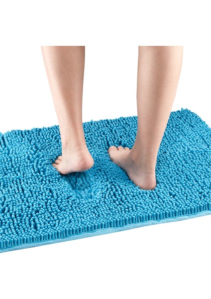 Mavi 400 mm x 600 mm Banyo Paspas Kalınlaşmış Kauçuk Alt Şönil Halı Yatak Odası Ev Oturma Odası Kapı Banyo Emici Kaymaz Bathmat (Yurt Dışından)