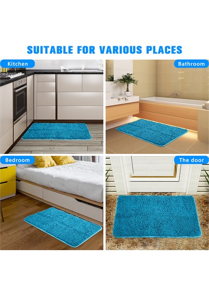 Mavi 400 mm x 600 mm Banyo Paspas Kalınlaşmış Kauçuk Alt Şönil Halı Yatak Odası Ev Oturma Odası Kapı Banyo Emici Kaymaz Bathmat (Yurt Dışından) fırsatları