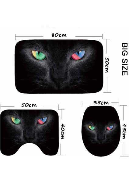 Ythd 50X80 cm 3 Adet Kedi Baskılı Banyo Paspas Seti Kaymaz Banyo Halısı Flanel Tuvalet Ayaklı Halı Emici Banyo Paspas Klozet Kapağı Mat (Yurt Dışından)