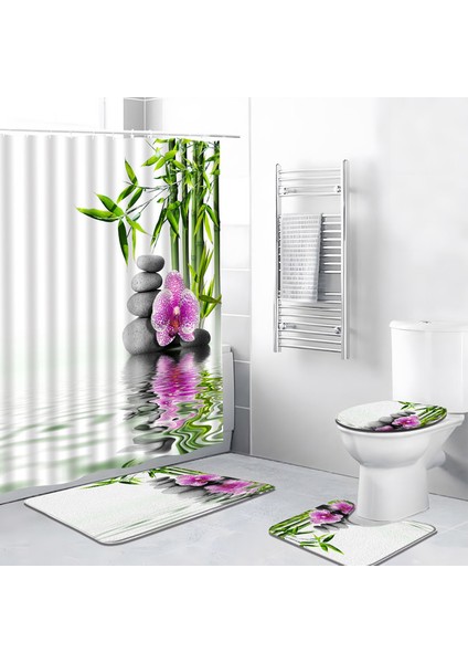1064S-4 Adet Set 40X60 cm 3 Adet/takım Zen Bahçesi Banyo Paspas Yeşil Bambu Taş Çiçek Bitki Yaprağı Su Manzara Spa Küvet Tuvalet Halı Kaymaz Halılar (Yurt Dışından)