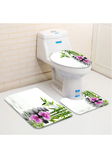 1064S-4 Adet Set 40X60 cm 3 Adet/takım Zen Bahçesi Banyo Paspas Yeşil Bambu Taş Çiçek Bitki Yaprağı Su Manzara Spa Küvet Tuvalet Halı Kaymaz Halılar (Yurt Dışından)