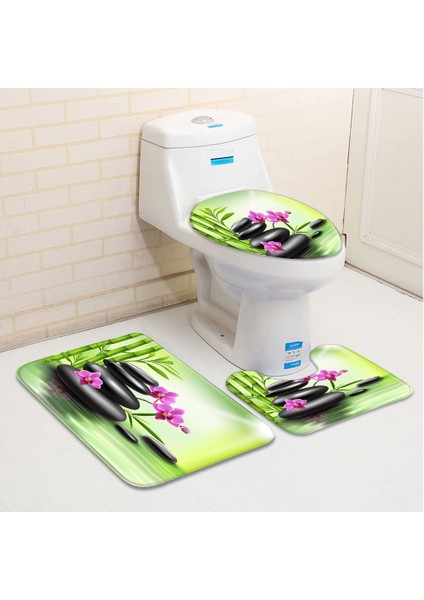 1064S-4 Adet Set 40X60 cm 3 Adet/takım Zen Bahçesi Banyo Paspas Yeşil Bambu Taş Çiçek Bitki Yaprağı Su Manzara Spa Küvet Tuvalet Halı Kaymaz Halılar (Yurt Dışından)