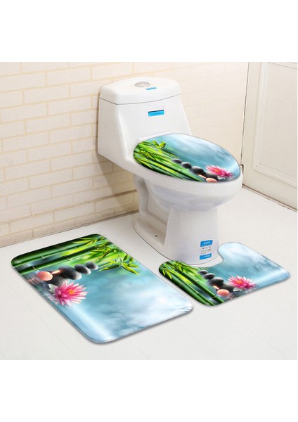 1064S-4 Adet Set 40X60 cm 3 Adet/takım Zen Bahçesi Banyo Paspas Yeşil Bambu Taş Çiçek Bitki Yaprağı Su Manzara Spa Küvet Tuvalet Halı Kaymaz Halılar (Yurt Dışından)
