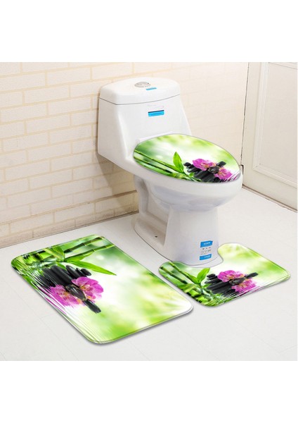1064S-4 Adet Set 40X60 cm 3 Adet/takım Zen Bahçesi Banyo Paspas Yeşil Bambu Taş Çiçek Bitki Yaprağı Su Manzara Spa Küvet Tuvalet Halı Kaymaz Halılar (Yurt Dışından)