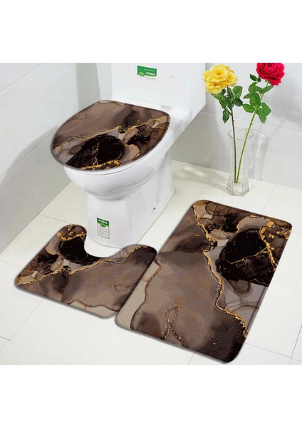 73A-3PCS Set 45X75CM-17.7X29.5IN Mermer Banyo Paspas Modern Soyut Geometrik Altın Gri Dokulu Desen Ev Paspas Banyo Dekor Zemin Halı Kaymaz Kilim Seti (Yurt Dışından)